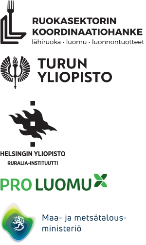 Ruokasektorin koordinaation, Turun yliopiston, Helsingin yliopiston Ruralia-instituutin, ProLuomun ja MMM:n logot